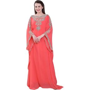 Dubai Abaya Moroccan Kaftan for Women Long Dress Embroidered Farasha with Free Scarf for Evening Party, Wedding