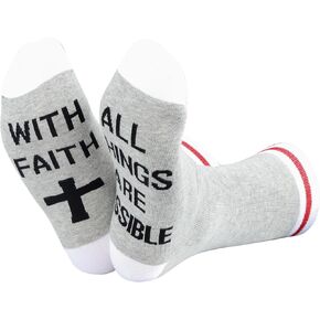 ZJXHPO Christian Faith Crew Sock Deacon Sock With Faith All Things Are Possible Sock Prayer Sock Pastor Appreciation Gift