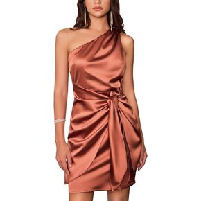 GRACE KARIN Women Satin Dress Cocktail One Shoulder Sleeveless Bodycon Tie Waist Party Mini Dresses