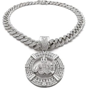 Hip Hop ALLAH Muslim Pendant & 12mm 18" Iced Box Lock Miami Cuban Chain Necklace