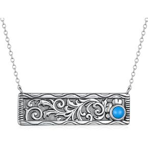 TYSO Western Bar Necklace 925 Sterling Silver Filigree Turquoise Bar Necklace Western Necklace For Women Cowgirl Country Necklace Pendant Jewelry Gift for Women Girl