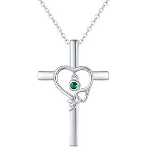 JUSTKIDSTOY Nurse Necklace Sterling Silver Birthstone Necklace Cross Pendant Necklace Stethoscope Heartbeat Jewelry Graduation Gifts for Doctor Nurse Medical Students