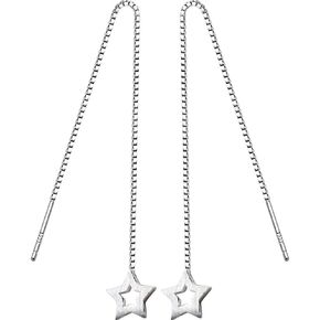 Dainty Star Tassel Threader Dangle Earrings S925 Sterling Silver Minimalist Long Chain Drop Ear Line Statement Earring Hypoallergenic Jewelry for Women Girls BFF