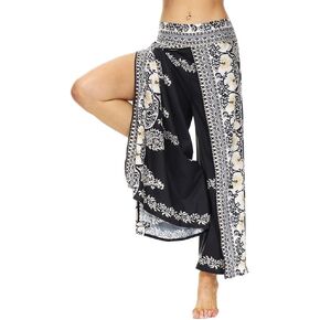 Ainuno Boho Pants Wide Leg Palazzo Pants with Slits for Women Flowy Hippie Pants Thin
