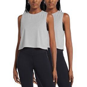BALEAF Workout Tops for Women Crop Tank Top Quick Dry Athletic Gym Exercise Sleeveless Shirts Muscle Yoga Loose Fit 2-Pack Heather Gray 2XL