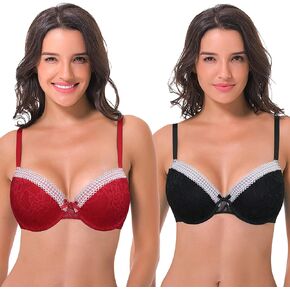 Curve Muse Womens Plus Size Lightly Padded Underwire Lace Balconette Contour Bra