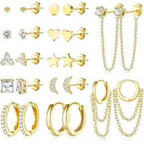 IRONBOX 12Pairs 14K مطلية بالذهب Huggie هوب ترصيع الأقراط مجموعة للنساء صغيرة أنيقة الحد الأدنى سلسلة أقراط الغضروف القلب تشيكوسلوفاكيا الكرة أقراط مجموعات لثقب متعددة in Kuwait