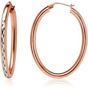 Hoops & Loops 925 Sterling Silver 3mm Oval Diamond-Cut Hoop Earrings for Women & Teen Girls, Silver, Yellow Gold, Rose Gold & Black
