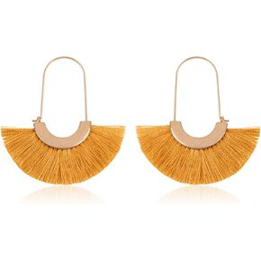 Bohemian Silky Thread Tassel Strand Fringe Statement Hoop Earrings - Lightweight Semi Circle Fan Threader, Mermaid Hoops