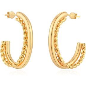 Chunky Open Hoop Earrings for Women 14K Gold Plated Sterling Silver Post Twisted Rope Earring Jewelry Gift in Kuwait