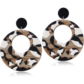 ANDPAI Handmade Lightweight Colorful Bohemian Irregular U Shape Resin Leopard Print Dangle Drop Earrings for Women Girls Statement Creative Acrylic Geometric Jewelry Gifts