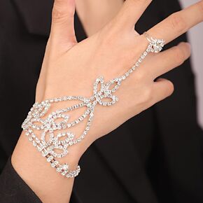Chargances Gold Sparkly Rhinestone Crystal Finger Ring Bracelet Bridal Slave Chain Link Bangle Wedding Hand Harness Bangle Hand Jewelry Accessories for Women and Girls Gift