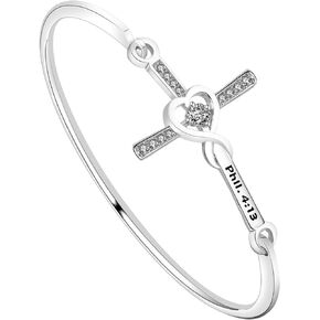 LQRI Christian Cross Bracelet Philippians 4:13 gift Bible Verses Gift God Cross Bangle Religious Gift For Women