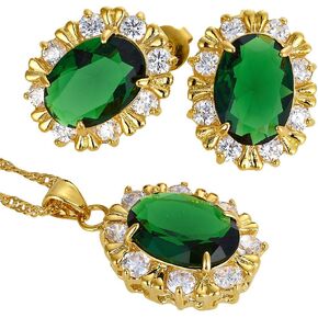 RIZILIA BLOSSOM Jewelry Set Pendant with 18" Chain & Stud Earrings Oval Cut CZ [3 Colors available] in Yellow Gold Plated, Simple Modern Elegant