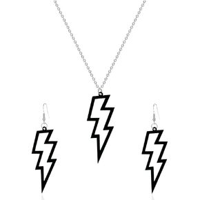 Lightning Bolt Necklace Earrings Lightning Pendant Necklace Retro Acrylic Drop Dangle Earrings Halloween Jewelry Set for Women 80's Party