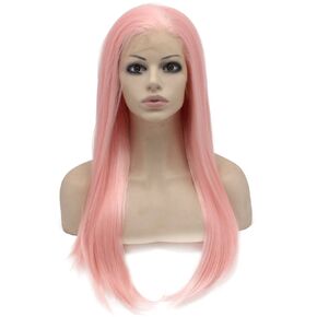 Mxangel Long Straight Light Blue Synthetic Lace Front Wig Heat Resistant