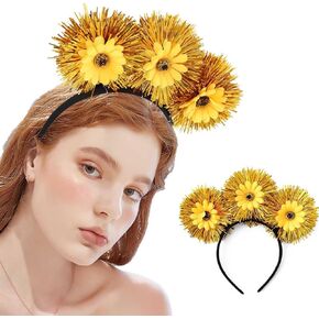 Yellow Sunflower Headbands for Women Girls Party Pom Head Bands Pom Yarn Spings Head Bopper Xmas Cute Cosplay Hair Accessories Christmas Gift Birthday