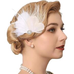 Edary White Feather Hair Clip 1920s Flapper Headpiece Crystal Gatsby Headband Prom Party Head Accessories for Women