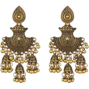 Jhumka Bell Tassel Earrings Jhumki Bollywood Traditional Ethnic Indian Earring Vintage Statement Dangle Stud Bohemian Gift for Women Girls Xmas Oxidized Antique Wedding Party Festival Jewelry