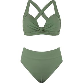 ارتفع الساحلية المرأة بيكيني المايوه تويست الجبهة ملابس السباحة Crossback مثير عالية مخصر قطعتين ثوب السباحة in Kuwait