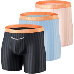 3-Pack Mens Ice Silk Big and Tall Boxer Briefs Top Fly Bulge Enhancing Pouch No Ride Up Long Leg Tagless Underwear