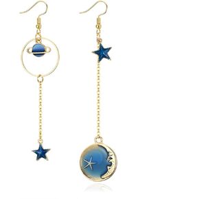 Fashion Enamel Moon Star Earth Earrings Planet Drop Hook Earrings Long Pendant Dangle Earrings Jewelry for Woman Girls
