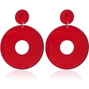 80s 90s Vintage Exaggerated Acrylic Hollow Round Dangle Drop Earrings Multicolor Geometric Resin Stud Earrings Lightweight Minimalist Statement for Women Girls Summer Holiday Party Jewelry