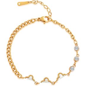 سوار FIORICASA Gold Lucky Four Leaf Clover للنساء، من الفولاذ المقاوم للصدأ مطلي بالذهب عيار 18 قيراط، قابل للتعديل (3 البرسيم والزركونيا المكعبة) in Kuwait