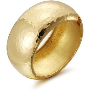 Hammered Wide Chunky Bangle Bracelets for Women Girls Dainty Minimalist 14K Yellow Gold Plated Cuff Wrist Open Bangles Statement Unique Exaggerate Trendy Jewelry Gift