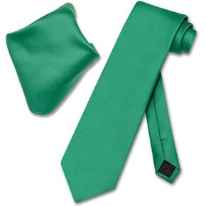 Vesuvio Napoli Solid EMERALD GREEN Color NeckTie Handkerchief Men's Neck Tie Set