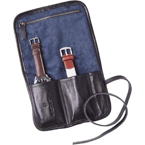 Wrist & Style Leather Watch Roll by W&S for Travel and Storage for Watches: Pockets Securely Hold Watches Straps, Tools and Accessories (2-Slot Black)