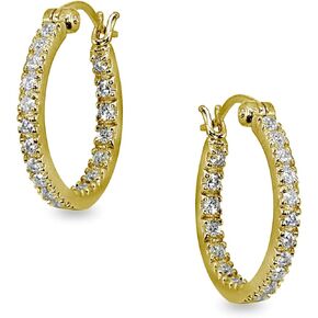 Sterling Silver 2mm Inside Out Cubic Zirconia Round Hoop Earrings, Options Available