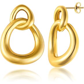 Chunky Gold Hoop Earrings for Women, 14K Gold Plated 925 Sterling Silver Post Lightweight Hoops, Hypoallergenic Paper Clips Chain Earrings, Jewelry Gifts for Women, Designer Dupe Earrings