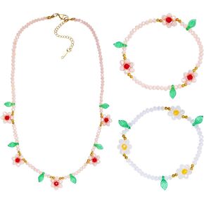 PinkSheep زهرة القلائد أساور للفتيات في سن المراهقة Preppy مجوهرات المختنق القلائد سوار للمرأة القلائد لطيف مطرز قلادة أساور in Kuwait