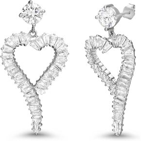 PORI JEWELERS 925 Sterling Silver Open Heart with CZ Baguette Stones Dangling Earrings