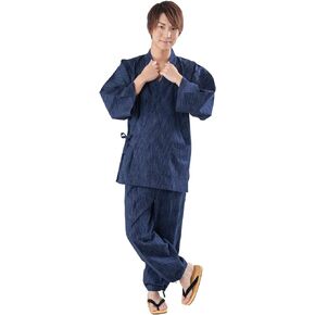 Kurumé Kasuri Men's Samue Virtical Striped smooth relax 100% cotton made in Japan (as1, alpha, x_l, regular, regular, Navy)