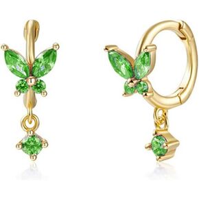 14K Gold Plated Butterfly Crystal Hoop Earrings for Women Girls Cartilage Small Huggie Hoops Solitaire Cubic Zirconia Dangle Drop Earring Fashion Jewelry Gifts Birthday