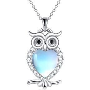 WINNICACA Owl Necklace Sterling Silver Owl Jewelry Blue Stone Abalone Shell Moonstone Owl Pendant Owl Gifts for Women Girls Birthday Christmas