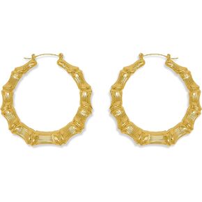 Gold Plated Rounded Large Bamboo Hoop Earrings for Women Oversized  Hip Hop Hoop Earrings, 65mm/2.5 inches, Included Fancy Gift Jewelry Box