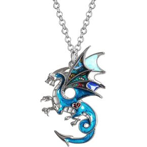 BAMAY Enamel Alloy Fantasy Dragon Necklace Dinosaur Pendant Novelty Jewelry for Women Girls Festival Charms Gifts