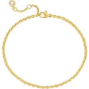 Bemoly 14K Gold Link Bracelet for Women Dainty Adjustable Chain Bracelet Paperclip Link Mesh Chain Cute Beaded Layered Bracelets for Women Jewelry Gift…