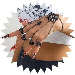 سوار سلسلة بشراشيب بطبقات من دبليو زد ان بي بوي مع خاتم اصبع، سلسلة قوطية قابلة للتعديل، سوار حلقي مفتوح قابل للتعديل، سوار يدوي للهالوين والحفلات التنكرية للنساء in Kuwait