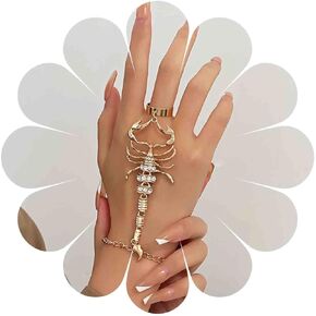 Punk Scorpion Finger Ring Bracelet Gold Scorpion Chain Bracelet Rhinestone Hand Harness Bracelet Gothic Slave Hand Chain Bracelet Jewelry for Women and Girls