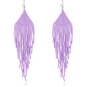 Handmade Beaded Tassel Earrings Colorful Boho Drop Statement Fringe Earrings for Women Girls,Native American Indian Vintage Earrings