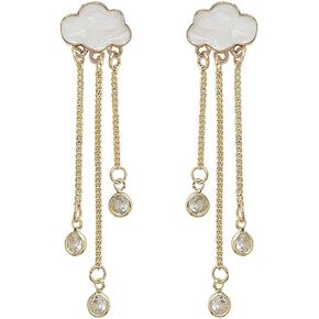 Cute Cloud Earrings Dangle for Women Crystal Zirconia Raindrop Teardrop Tassel Earrings Drop Girls Jewelry Gift
