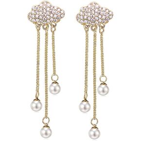 Cute Cloud Earrings Dangle for Women Crystal Zirconia Raindrop Teardrop Tassel Earrings Drop Girls Jewelry Gift