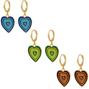 3Pairs Cute Gradient Color Heart-shaped Hoop Earring Set Vintage Colorful Enamel Love Heart Dangle Drop Earring for Women Girl Teen 14K Gold Plated Valentine's Day Jewelry Birthday Gift