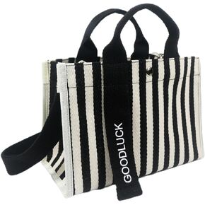 Waterproof Canvas Tote Bag With Pockets Crossbody Bags for Women,Black Purse Shoulder Handbag for School Weekend Grocery