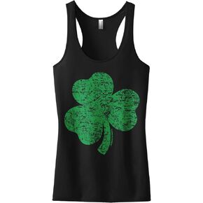 Threadrock Women's Distressed Green Shamrock Racerback Tank Top