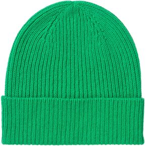 100% Cashmere Ribbed Beanie Hat Lime Green - Made in Scotland
